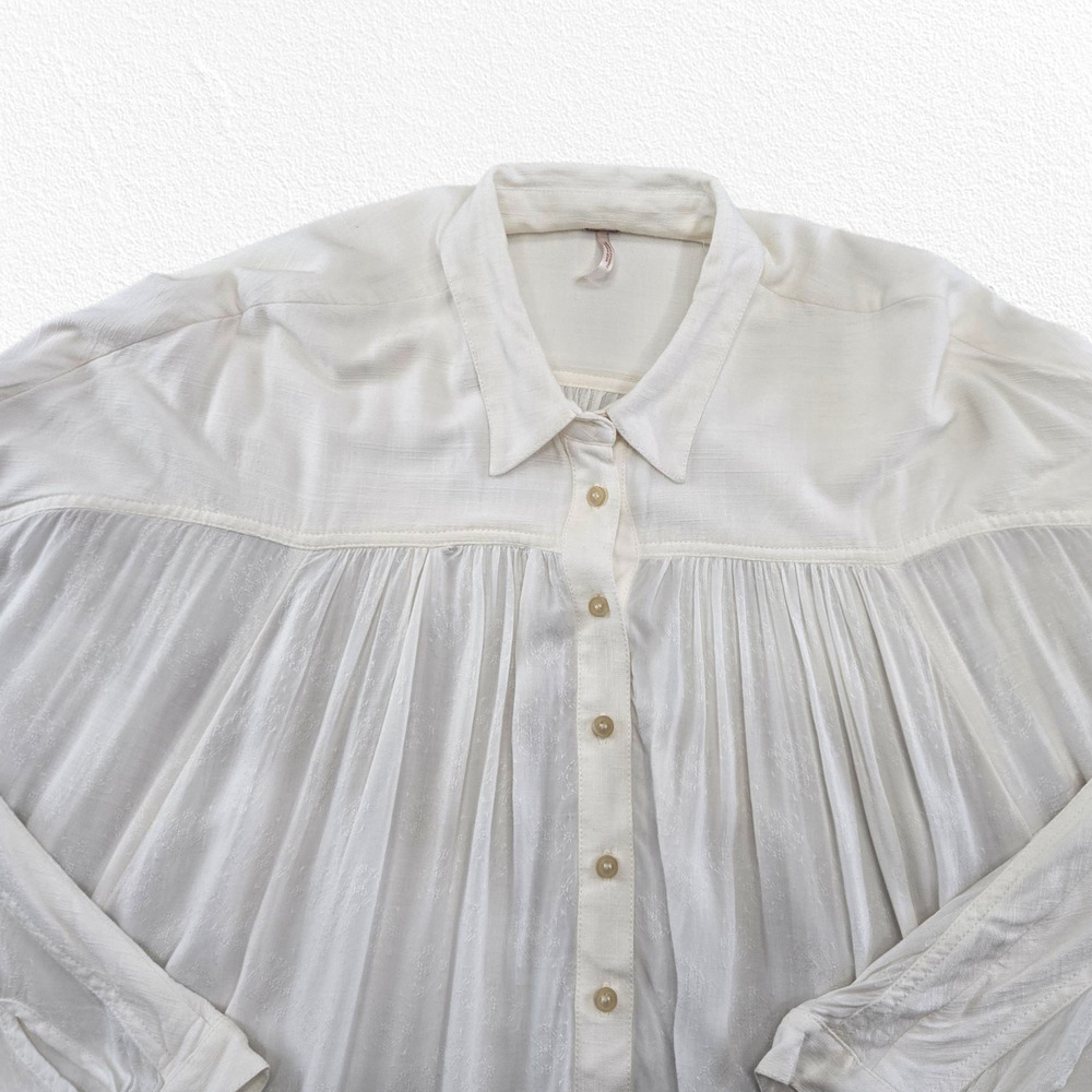 Free People Ivory Textured Babydoll Tunic Blouse Oversized Top Size Small Petite - Picture 3 of 14